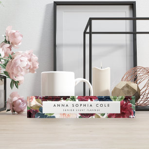 Radiant Bloom   Moderne Aquarellblumen Namensplakette