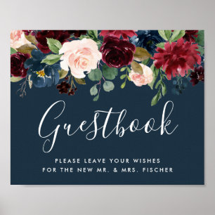 Radiant Bloom Wedding Guestbook Sign   Marine Poster