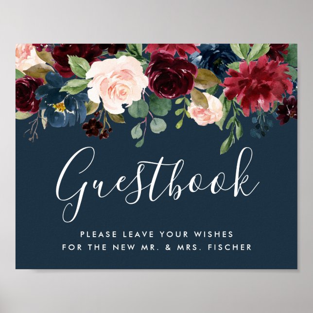 Radiant Bloom Wedding Guestbook Sign | Marine Poster (Vorne)
