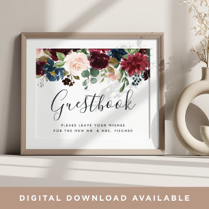 Radiant Bloom Wedding Guestbook Sign Poster