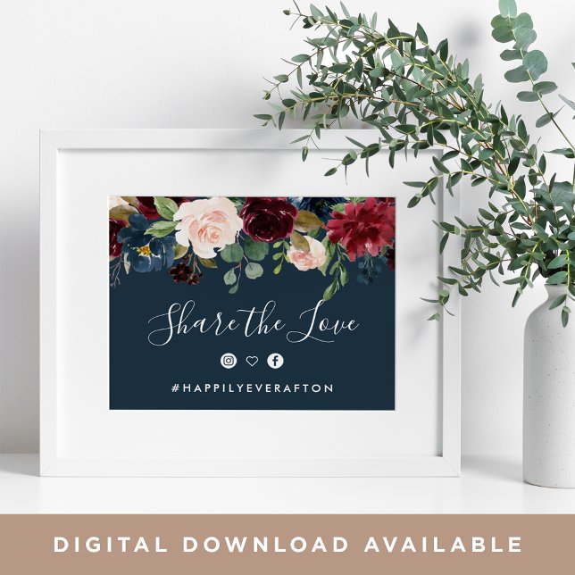 Radiant Bloom Wedding Hashtag Sign | Marine Poster (Von Creator hochgeladen)