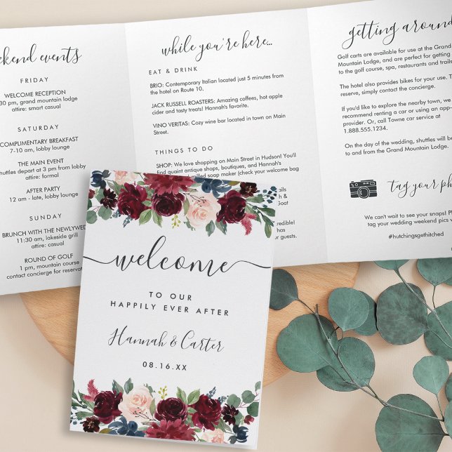 Radiant Bloom Wedding Welcome Letter & Itinerary Dreifach-gefaltete Programmkarte (Von Creator hochgeladen)