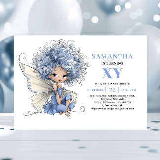 Radiant Blue Fairy Girl 1st Birthday Magic invites Einladung