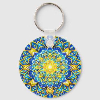 Radiant Blue Gold Mandala – Sun Harmony Keychain S Schlüsselanhänger