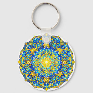 Radiant Blue Gold Mandala – Sun Harmony Keychain Schlüsselanhänger