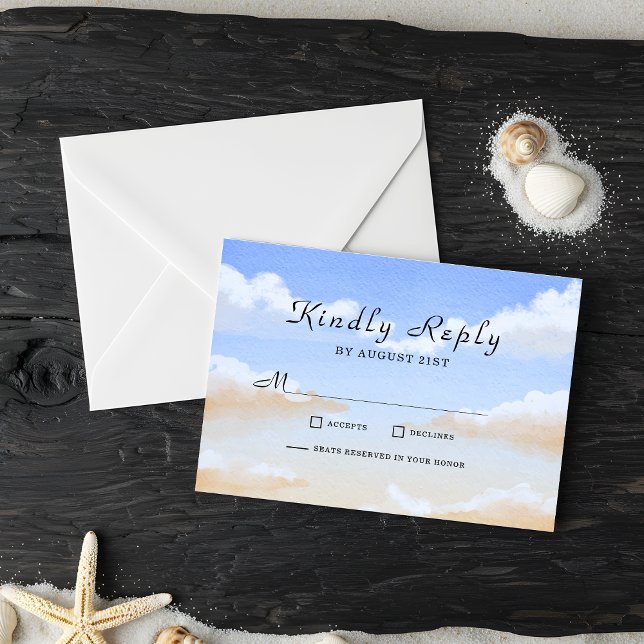 Radiant Blue Sky Summer Beach Wedding RSVP Karten (Von Creator hochgeladen)