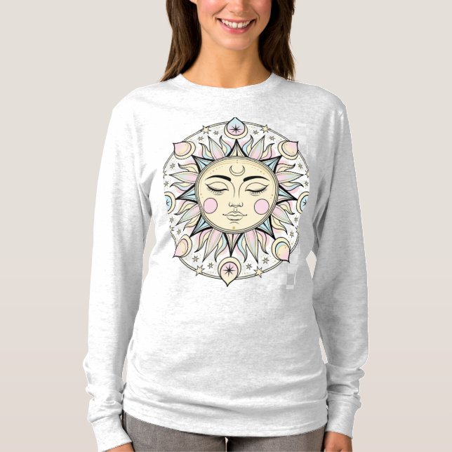 Radiant Boho Sun mit menschlichem Gesicht - Mystis T-Shirt (Vorderseite)