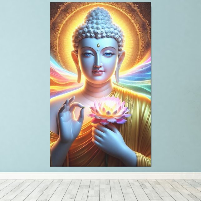 Radiant Buddha mit leuchtendem Lotus Leinwanddruck (Insitu (Holzboden))