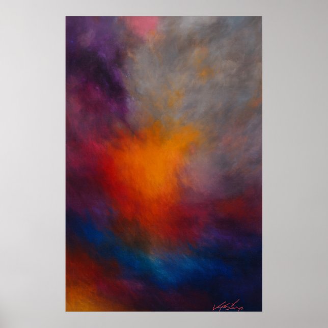 Radiant Core - Orange Explosion in Violet Mist Poster (Vorne)
