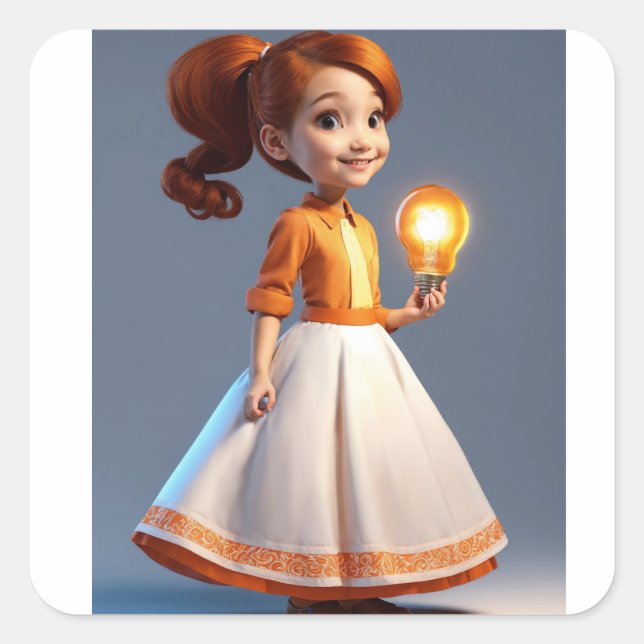 "Radiant Dreams: Barbie Girl with Lamp Sticker" Quadratischer Aufkleber (Vorderseite)