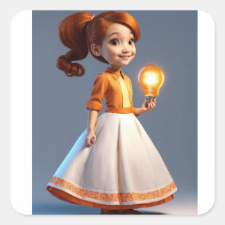 "Radiant Dreams: Barbie Girl with Lamp Sticker" Quadratischer Aufkleber