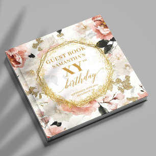 Radiant Dusty Pink Gold Floral Birthday Gästebuch