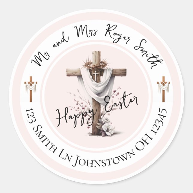 Radiant Easter Cross Return Address Label Runder Aufkleber (Vorderseite)