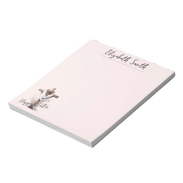 Radiant Easter Cross with Floral Accents Notizblock (Rotiert)