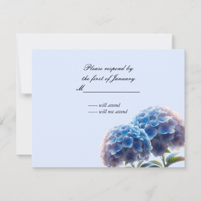 Radiant Elegance Blue Hydrangea Wedding RSVP Karte (Vorderseite)