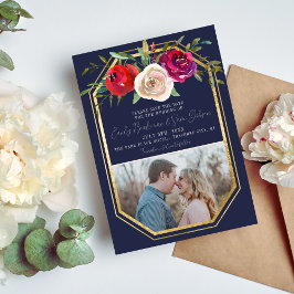 Radiant Floral Navy Blue Burgundy Red Wedding Save The Date