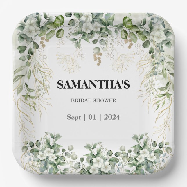 Radiant Garden: goldberührtes Brautparty Pappteller (Vorderseite)