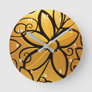 Radiant Golden Yellow Floral Design Runde Wanduhr