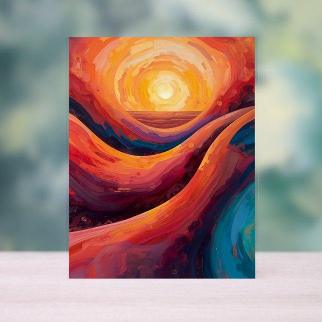 Radiant Horizon - Abstrakte Sonnenuntergangsmalere Acrylschild (Neutral)