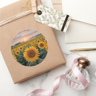 Radiant Horizon: Sonnenblumen bei Morgengrauen Runder Aufkleber