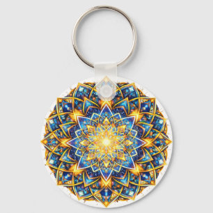 Radiant Kaleidoscope Mandala – Color Harmony gold Schlüsselanhänger