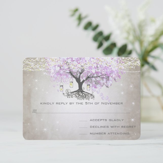 Radiant Lavender Heart Leaf Wedding RSVP (Stehend Vorderseite)