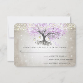 Radiant Lavender Heart Leaf Wedding RSVP Karte