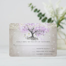 Radiant Lavender Heart Leaf Wedding RSVP Karte