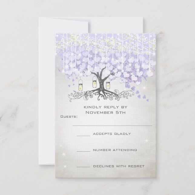 Radiant Lavender Heart Leaf Wedding RSVP Karte (Vorderseite)