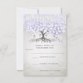 Radiant Lavender Heart Leaf Wedding RSVP Karte