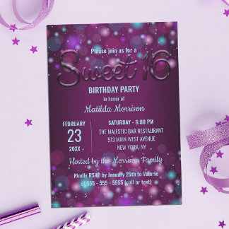 Radiant Lila Elegant Lights Sweet 16 Geburtstag Einladung