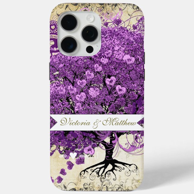 Radiant Lila Heart Leaf Tree Wedding Case-Mate iPhone Hülle (Rückseite)