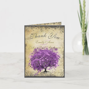 Radiant Lila Heart Leaf Tree Wedding Dankeskarte