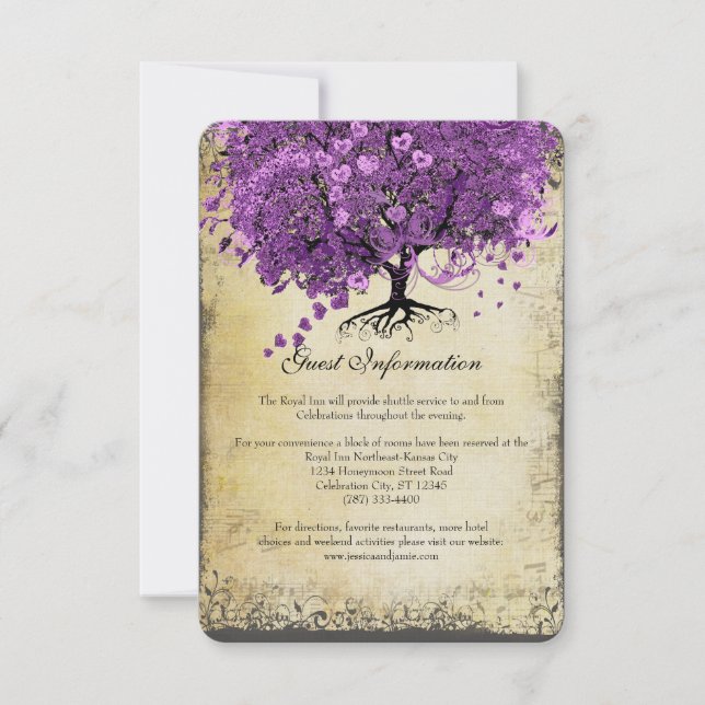 Radiant Lila Heart Leaf Tree Wedding Einladung (Vorderseite)