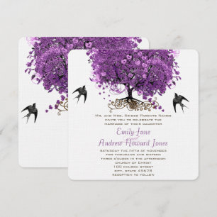 Radiant Lila Heart Leaf Tree Wedding Einladung