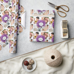 Radiant Lila Heart Leaf Tree Wedding Geschenkpapier