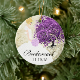 Radiant Lila Heart Leaf Tree Wedding Keramikornament