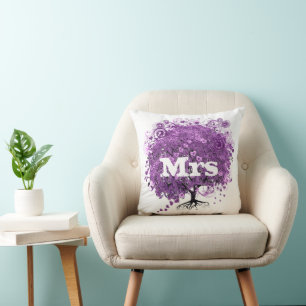 Radiant Lila Heart Leaf Tree Wedding Kissen