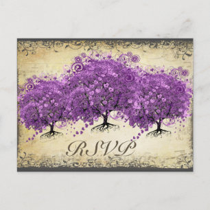 Radiant Lila Heart Leaf Tree Wedding Postkarte