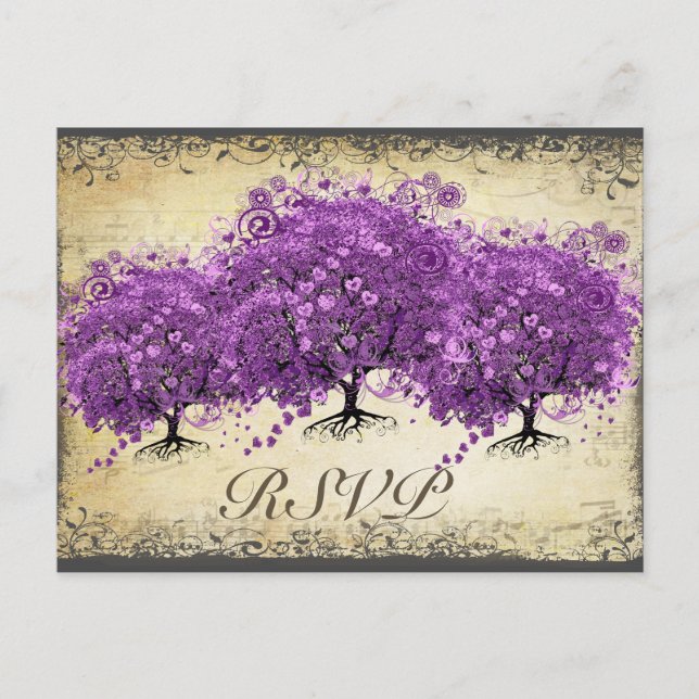 Radiant Lila Heart Leaf Tree Wedding Postkarte (Vorderseite)