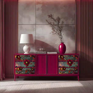 Radiant Majestät Golden Ember Red Blossom Decoupag Seidenpapier