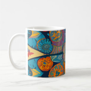 Radiant Mandala: Eine lebendige symmetrische Fanta Kaffeetasse