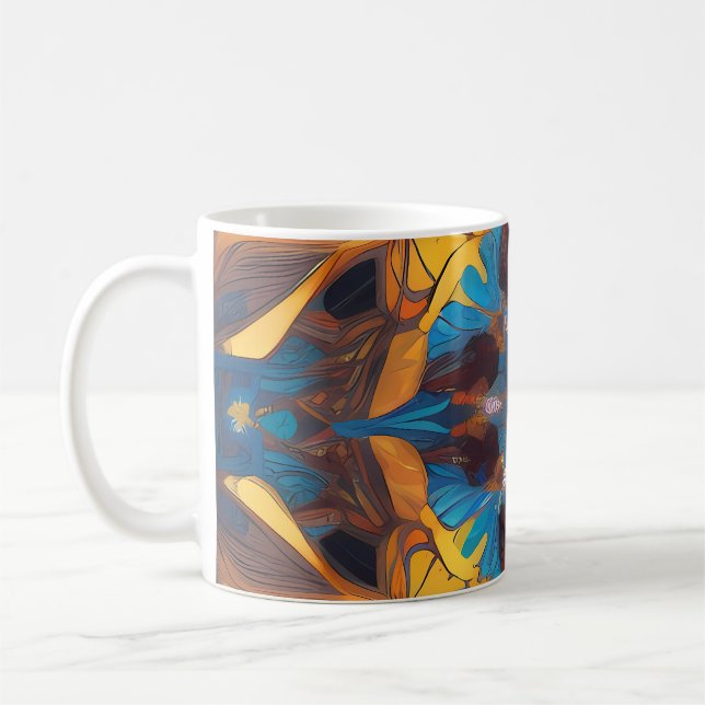 Radiant Mandala: Eine lebendige symmetrische Fanta Kaffeetasse (Links)