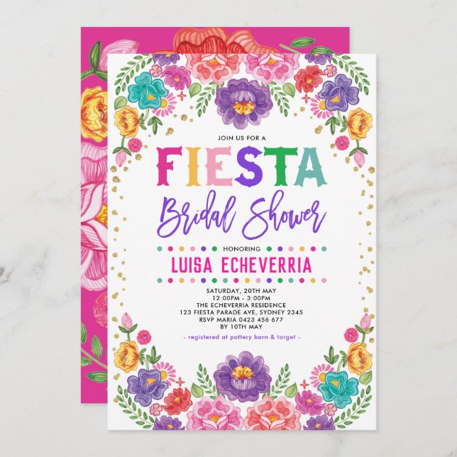 Radiant Mexican Floral Fiesta Brautparty Einladung (Vorne/Hinten)