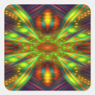 Radiant Neon Starburst Kaleidoscope Quadratischer Aufkleber
