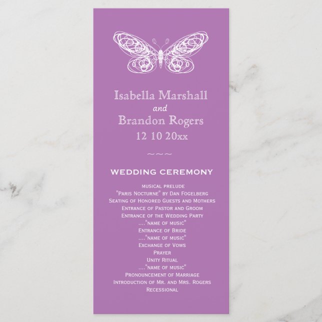 Radiant Orchid Butterfly Wedding Program Programm (Vorderseite)