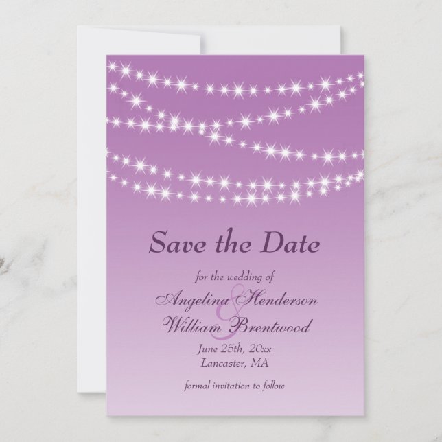 Radiant Orchid Twinkle Lights Save the Date (Vorderseite)
