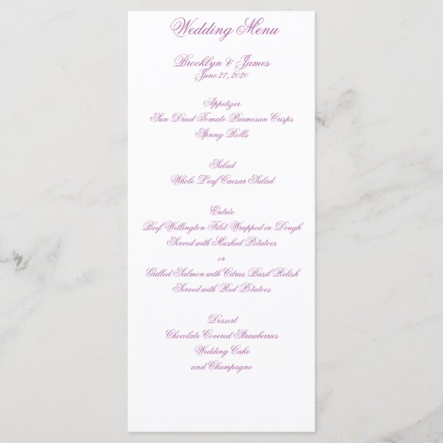 Radiant Orchid Wedding Menu Cards Menükarte (Vorderseite)