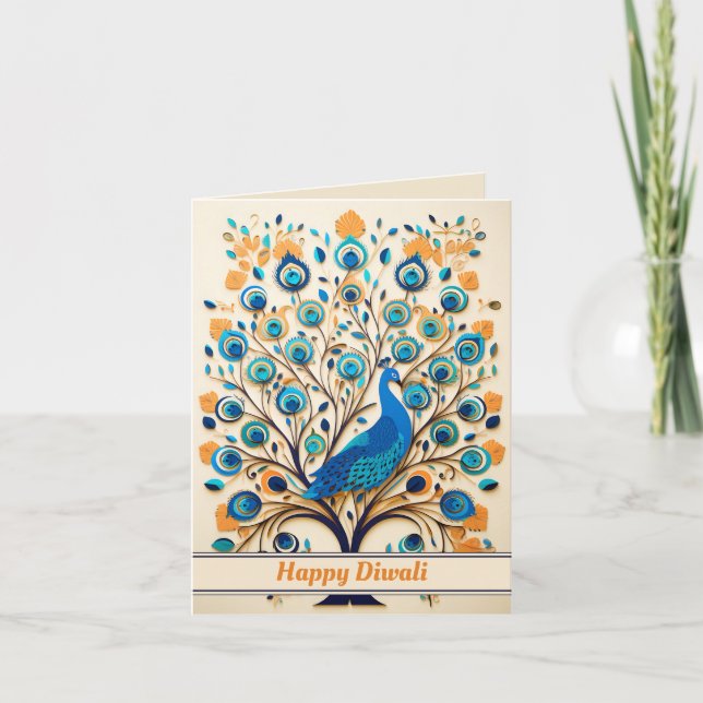 🦚 Radiant Peacock Diwali Segen Feiertagskarte (Vorderseite)