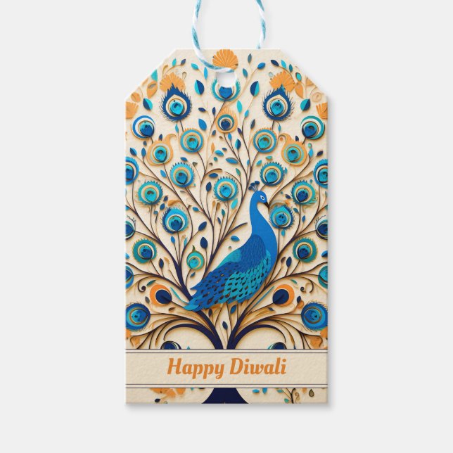 🦚 Radiant Peacock Diwali Segen Geschenkanhänger (Vorderseite)
